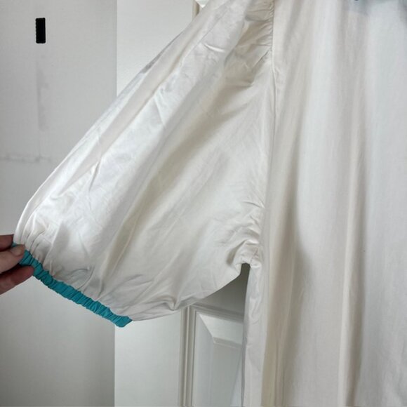 ADDISON BAY ISLE DRESS 100% Poplin Cotton White Blue Pipping Drop Waist Midi L - Picture 8 of 10